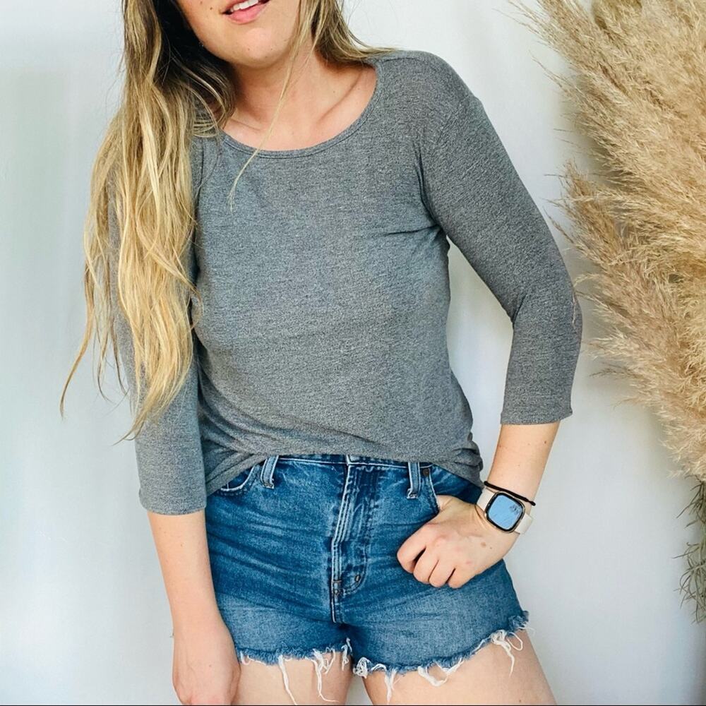 UO REBEL SUGAR Charcoal Grey Gray 3/4 Long Sleeve Sweater Knit Top Tee Shirt XS